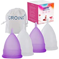 CROING 4 Copas Menstruales - 2 Piezas Pequeña y 2 Piezas Grande - Menstrual Cup (Morado y Blanco)
